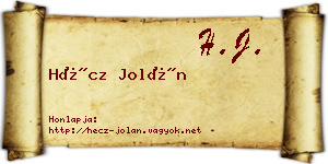 Hécz Jolán névjegykártya